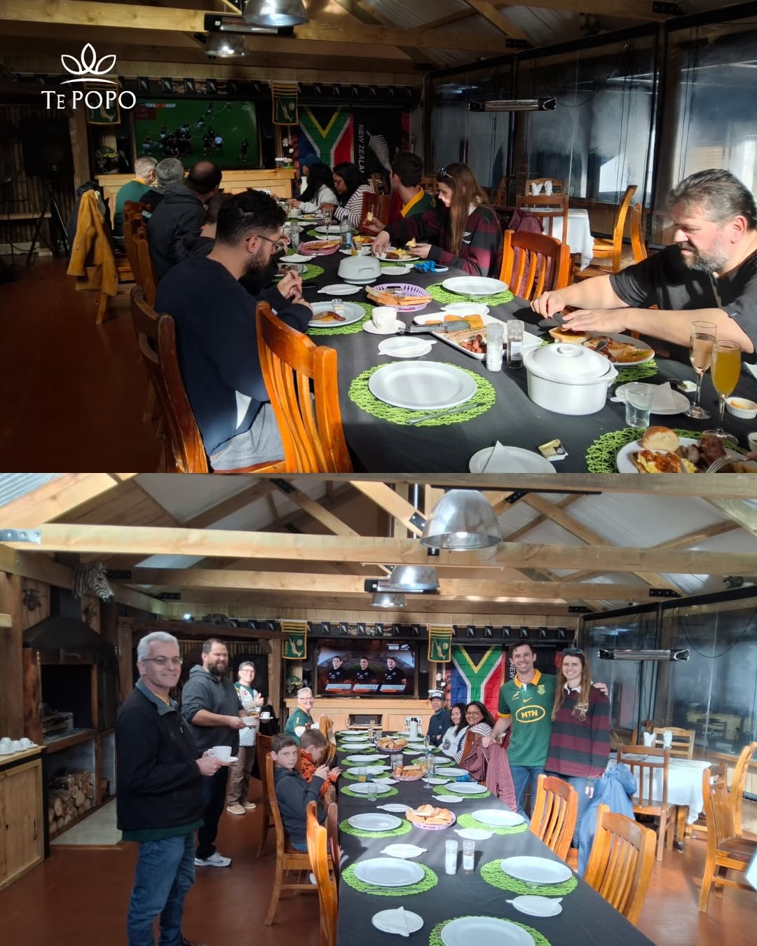 Guests enjoying the Springboks vs All Blacks breakfast at Te Popo Gardens